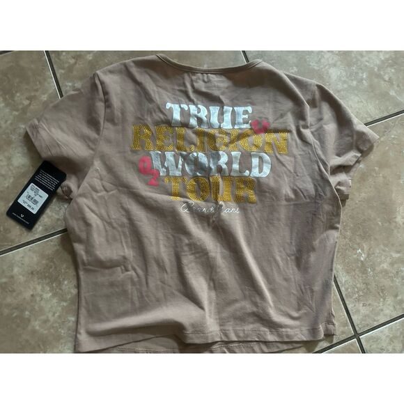 NWT True Religion L TRWT Notch Baby Tee Tshirt Blouse Embellished - Picture 1 of 7
